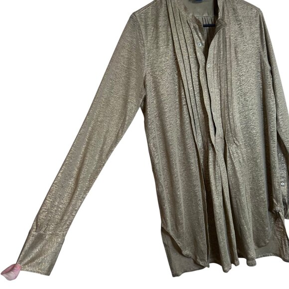 Ralph Lauren 100% Linen Gold Metallic Tunic Top Lightweight Boho Henley Sz Small - Picture 8 of 10